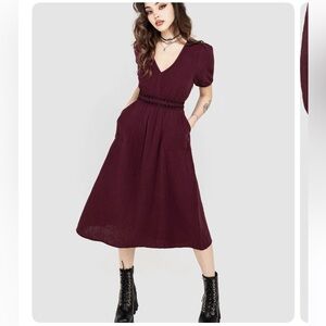 Disturbia Embroidered Cotton Midi Dress - Burgundy